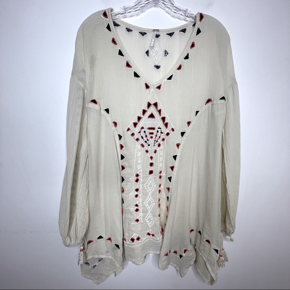 FREE PEOPLE Boho Embroidered Beaded Top